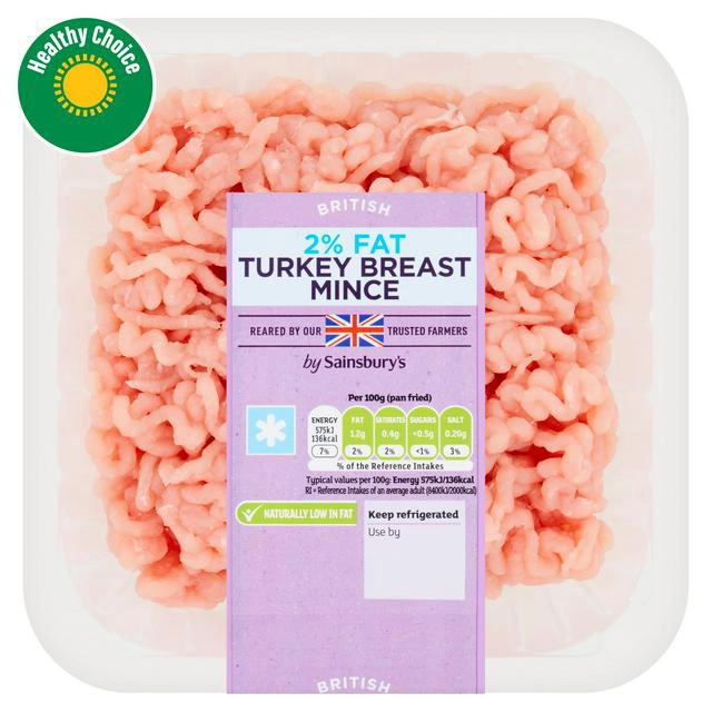 Sainsbury's 2% Fat Fresh British Turkey Mince 500g for high-protein meal prep