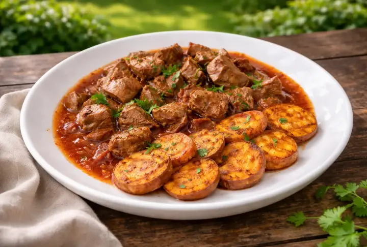 Garlic Tomato Liver Stew with Sweet Potato Sides