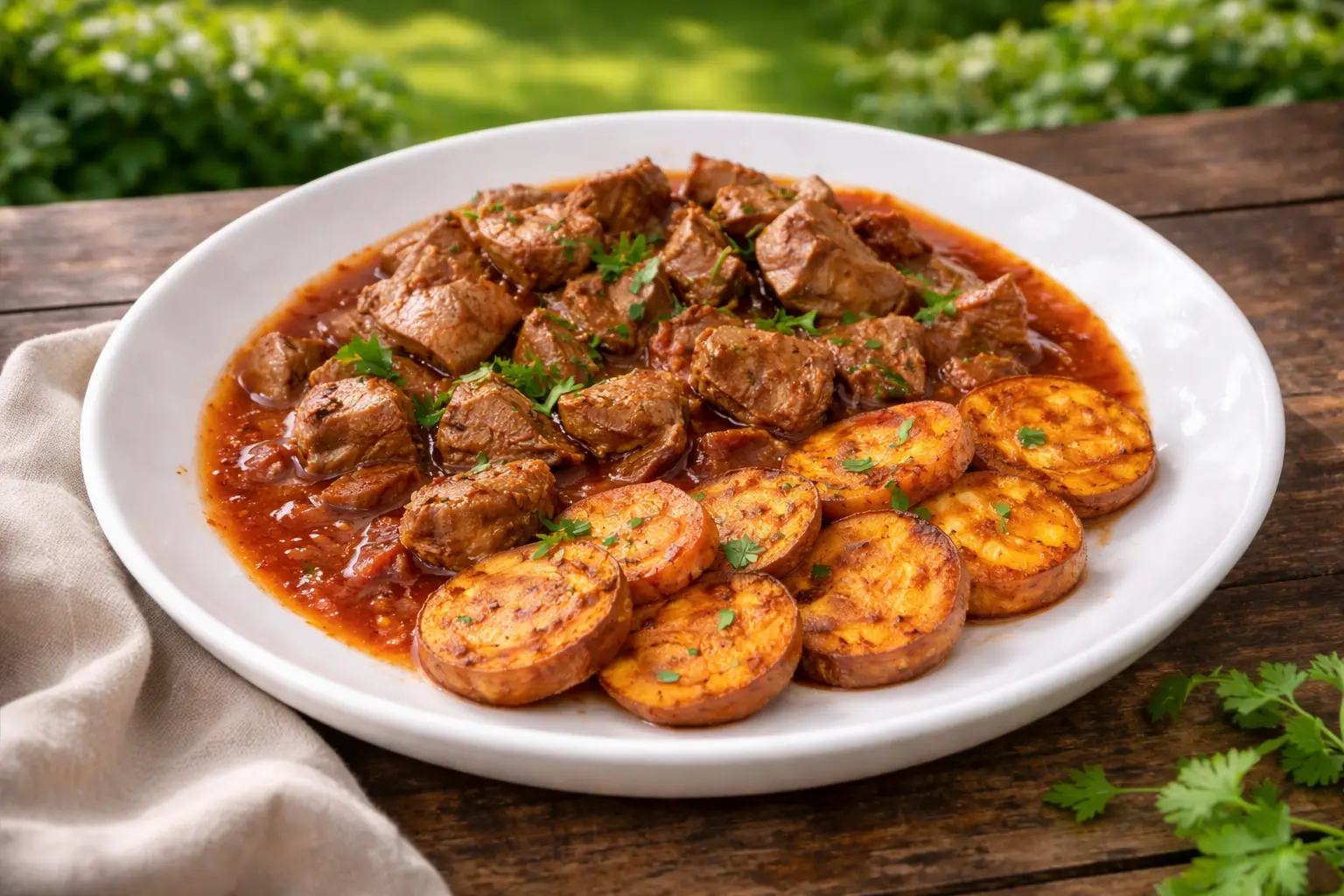 Garlic Tomato Liver Stew with Sweet Potato Sides