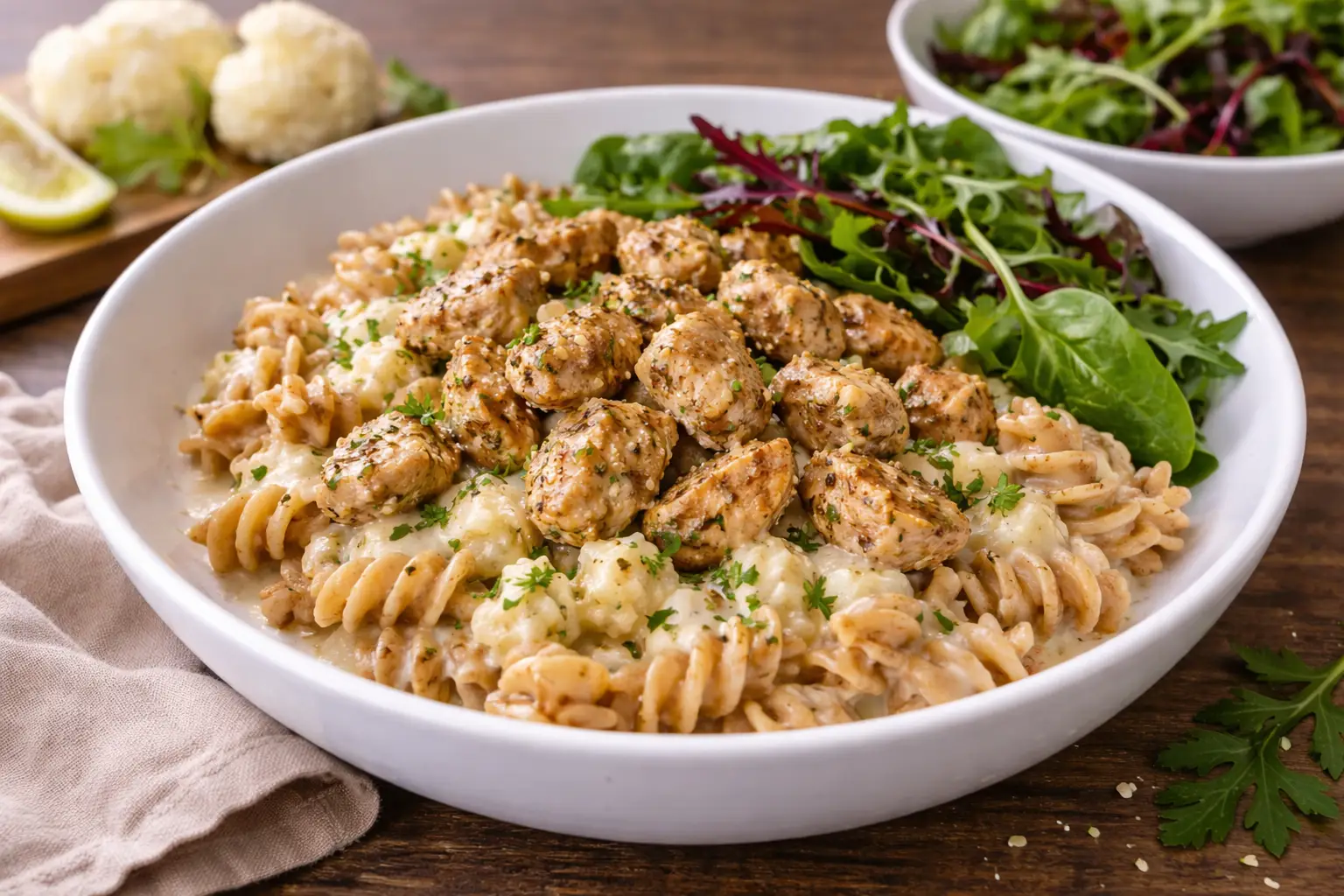 Creamy Cauliflower and Chicken Pasta with Wholegrain Fusilli
