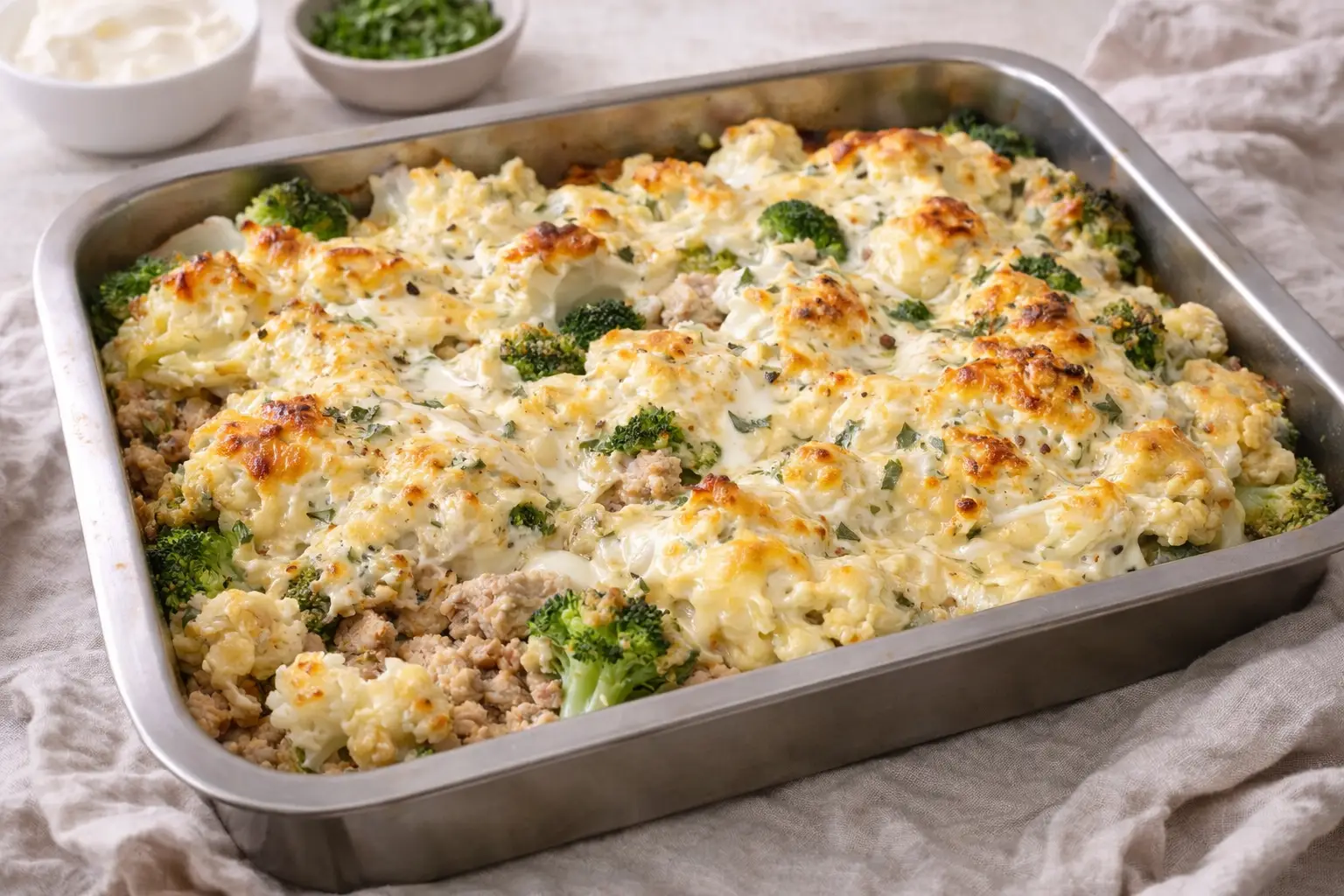 Protein-packed Baked Turkey with Broccoli, Cauliflower & Cheesy Goodness