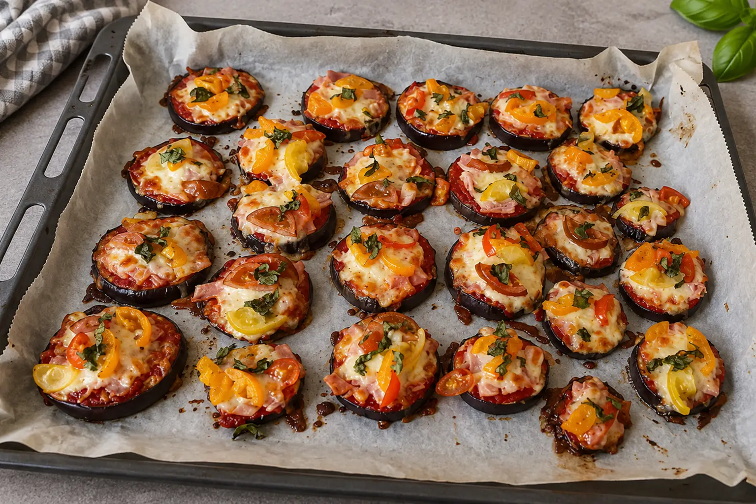 Healthy Baked Aubergine Slices with Ham and Cheese