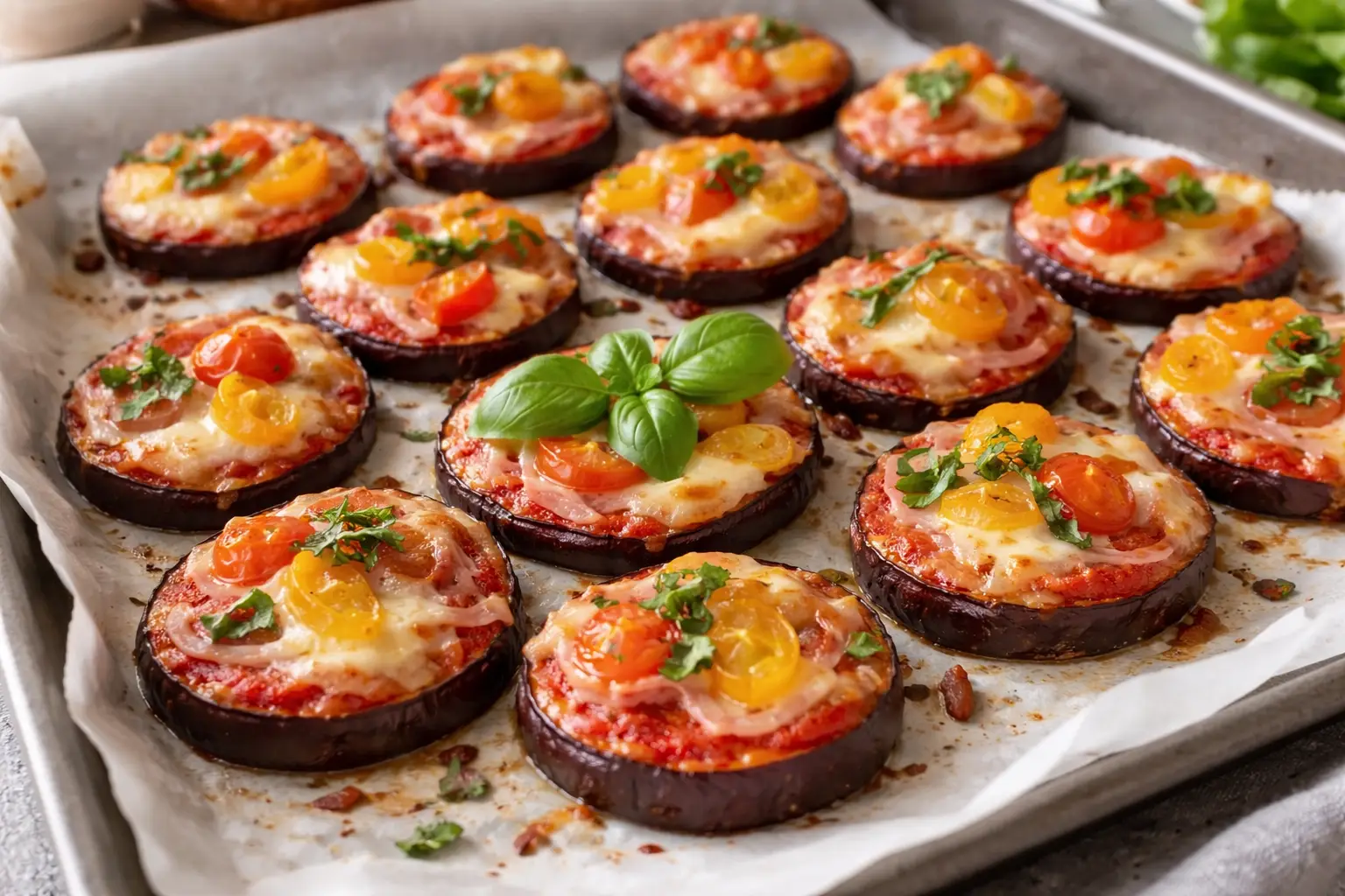 Healthy Baked Aubergine Slices with Ham and Cheese