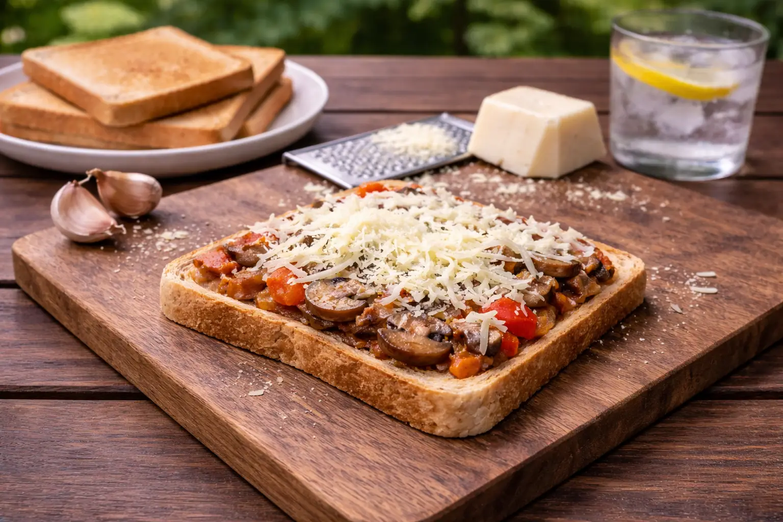Healthy Vegetable Toast with Garlic, Mushrooms & Cheese