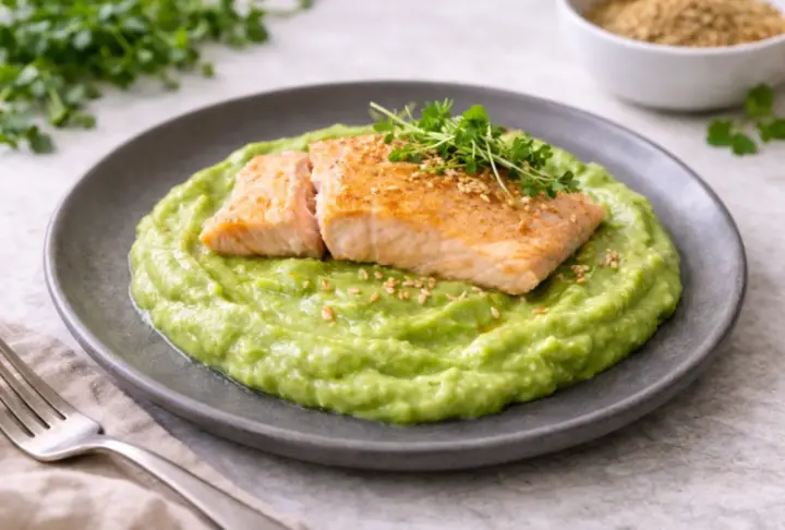 Fresh Salmon with Creamy Green Pea Mash: Healthy & Delicious Dinner