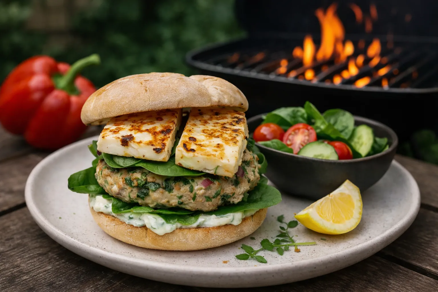 Light & Fresh Chicken Burger with Spinach & Tzatziki
