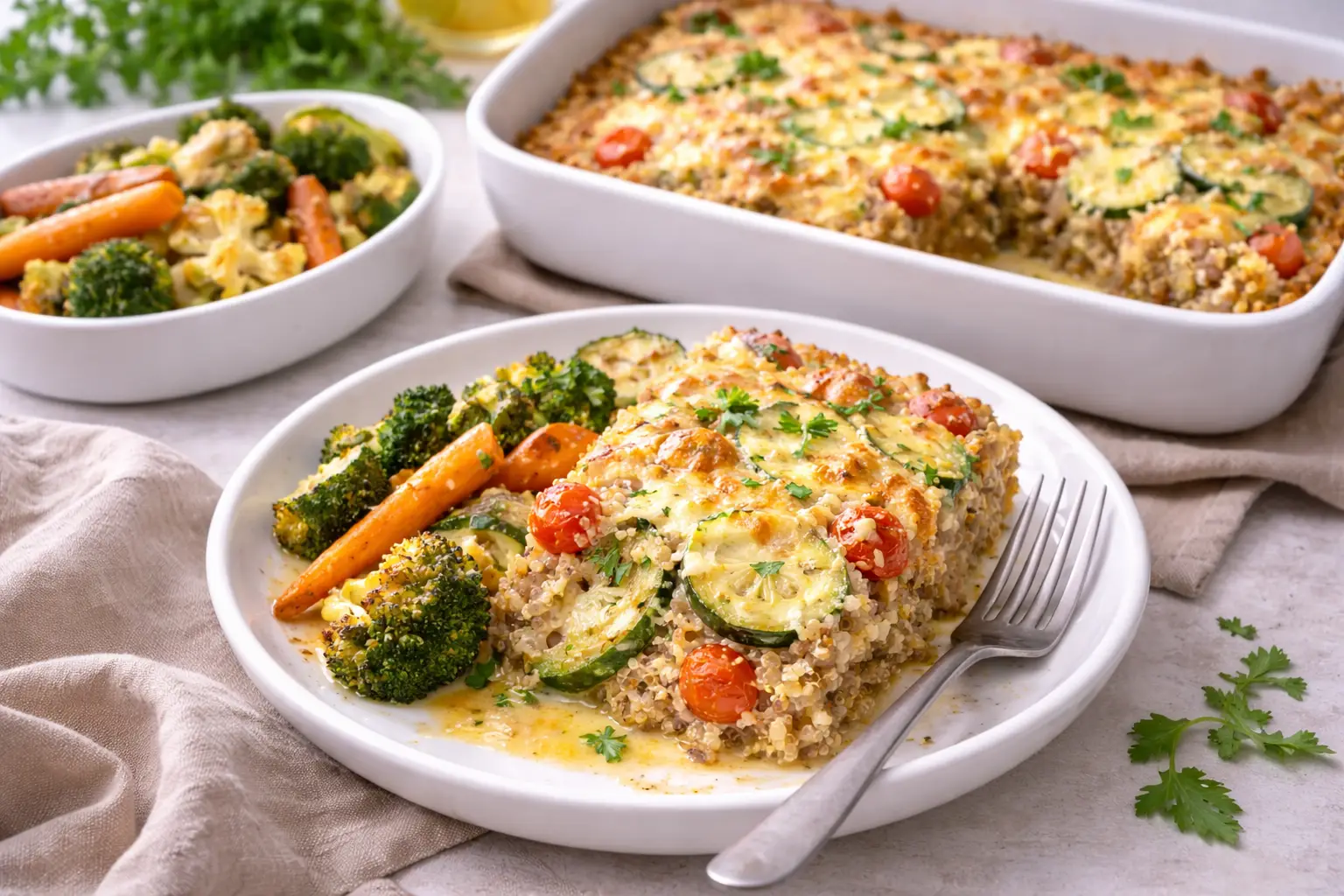 Healthy Quinoa & Courgette Traybake with Tomatoes and Cheese
