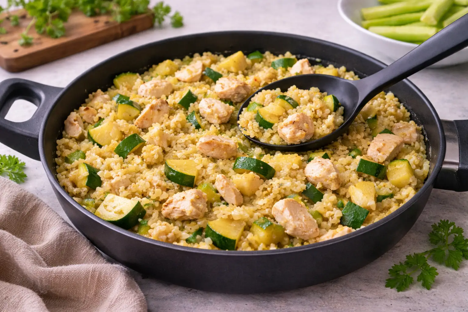 Quick Chicken Bulgur with Courgette