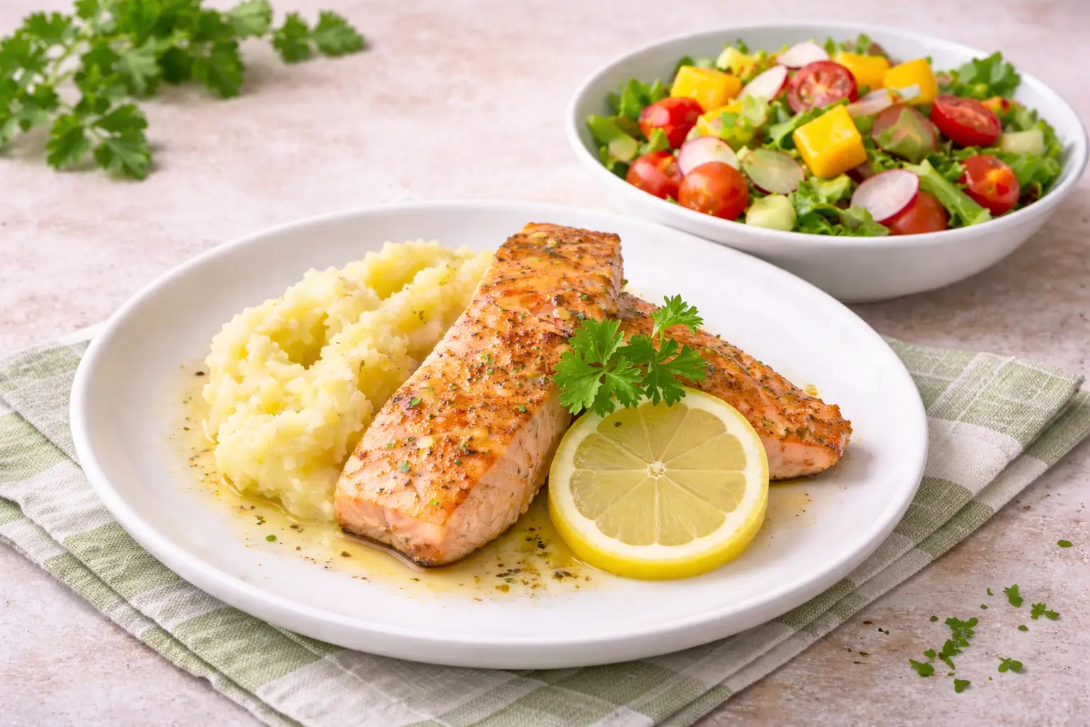 Easy Butter Salmon with Zesty Citrus Dressing and Fresh Salad