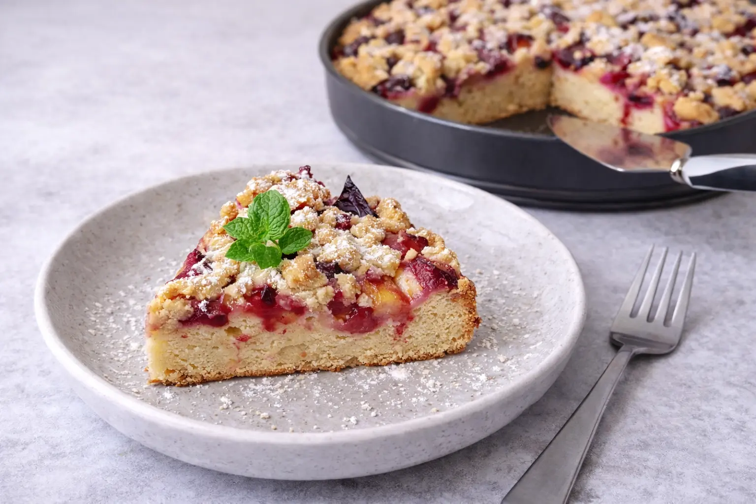 Moist Spelt Plum Cake with Yoghurt and Protein Crumble