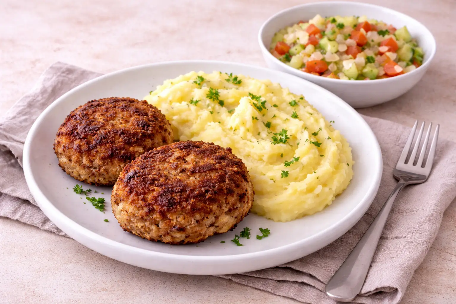 Balanced Comfort Meal: Baked Mince Patties and Salad