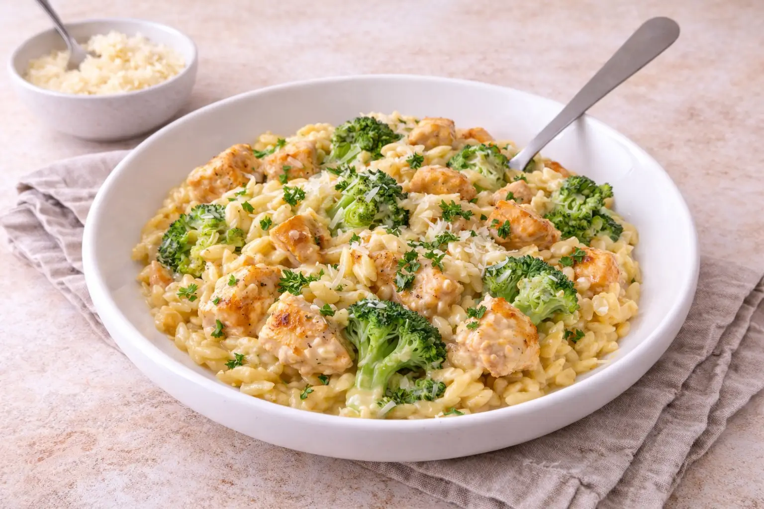 Quick Creamy Chicken Orzo with Broccoli
