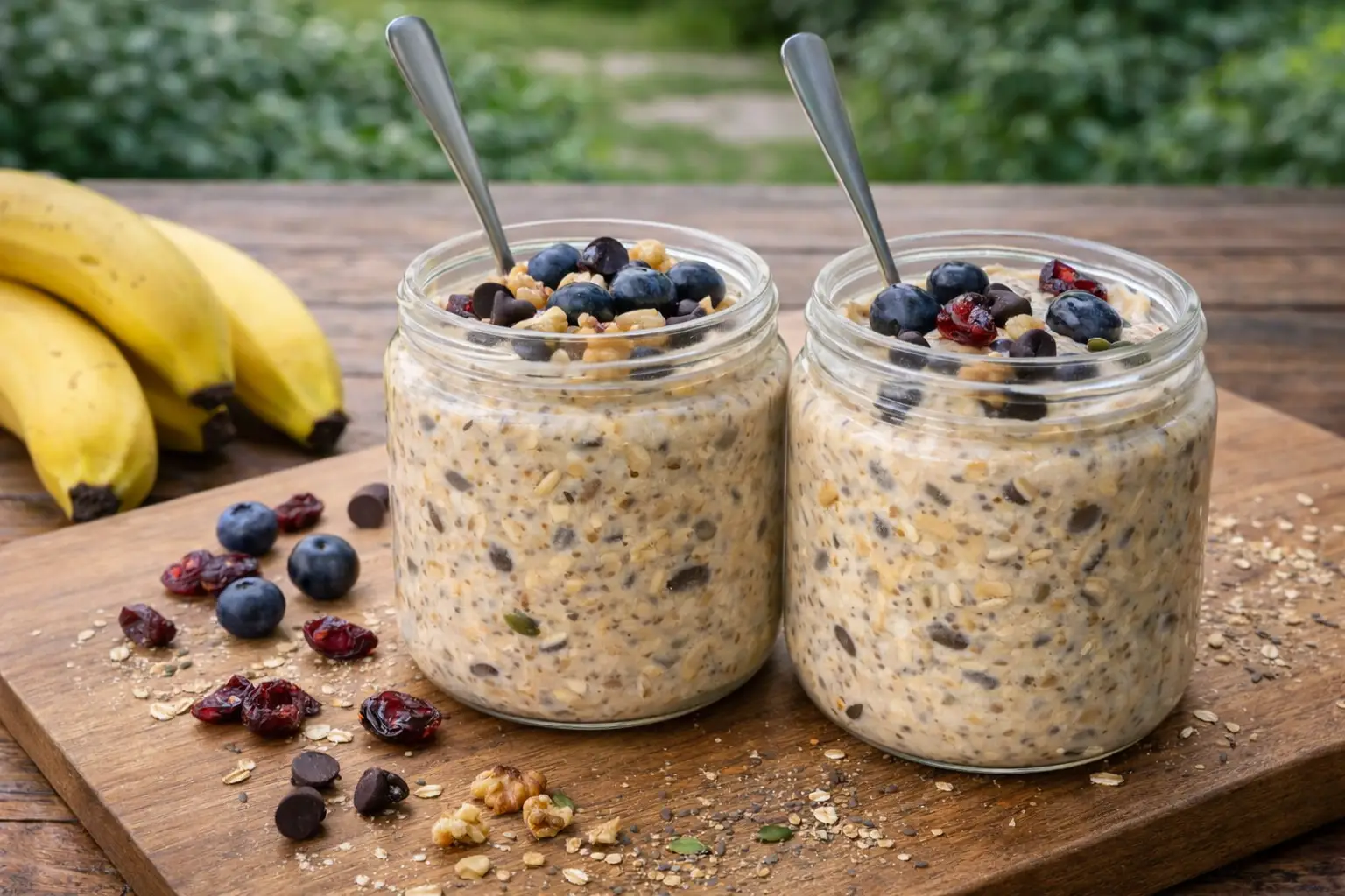 Gluten-free Overnight Oats with Banana, Peanut Butter & Seeds: Healthy Breakfast