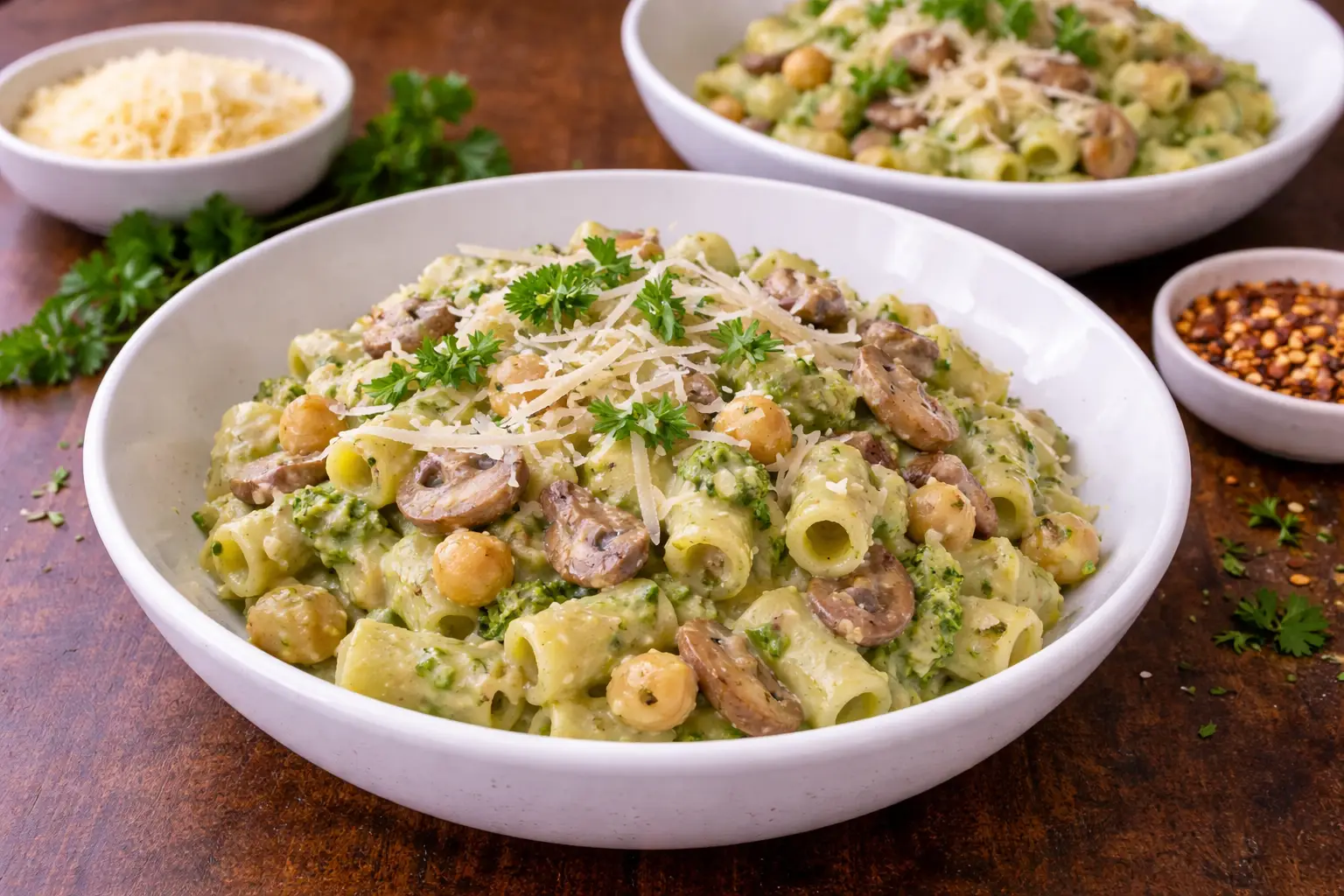 Healthy Broccoli Pasta with Chickpeas and Mushrooms