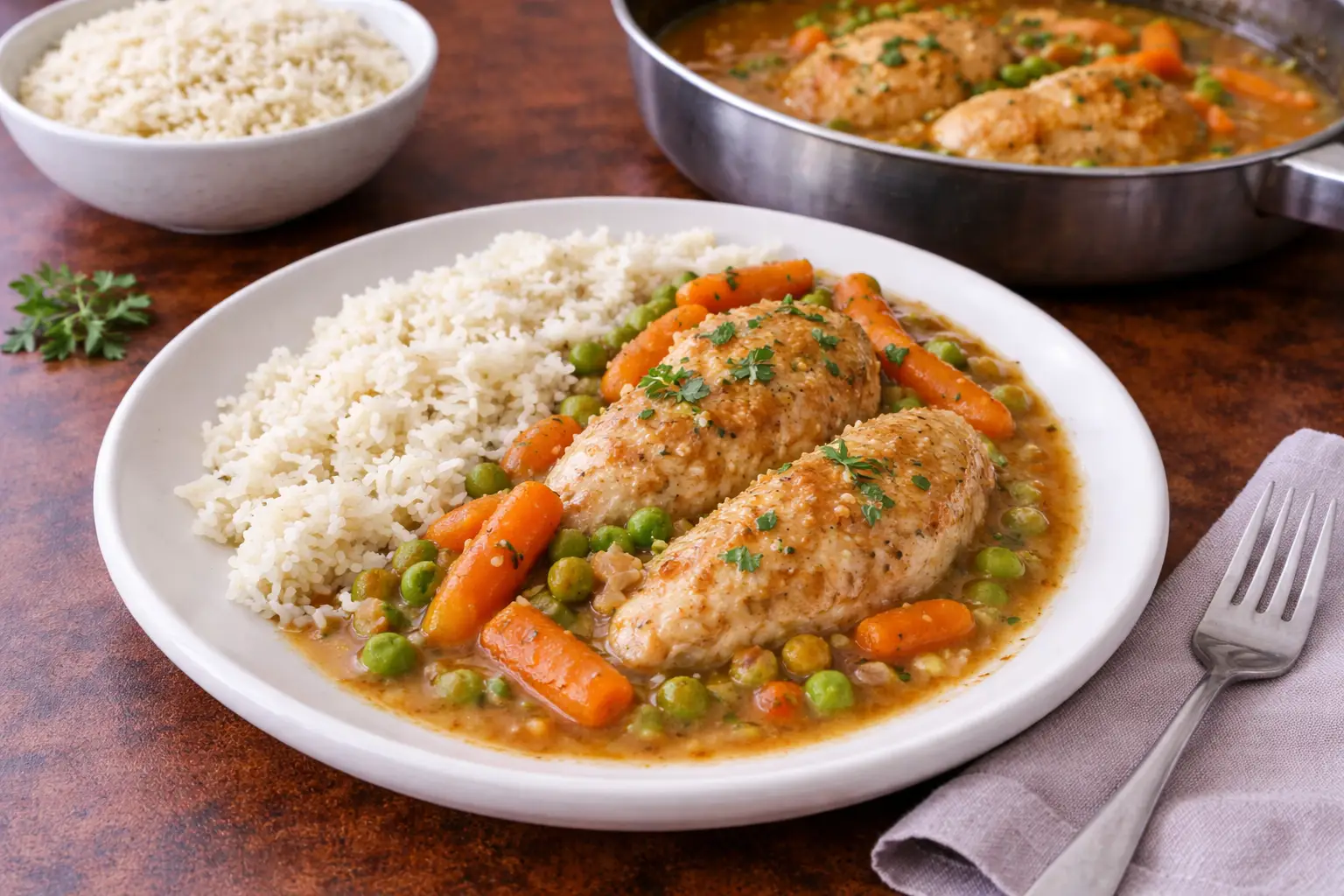 High-protein Chicken Stew with Vegetables and Rice