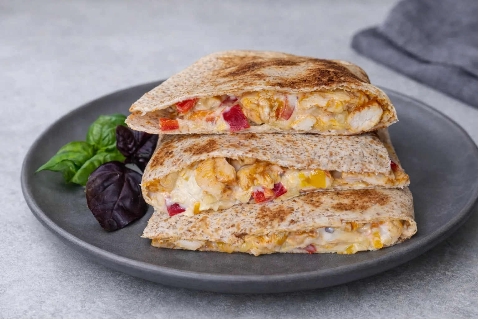 High-protein Chicken Quesadillas with Wholemeal Wraps