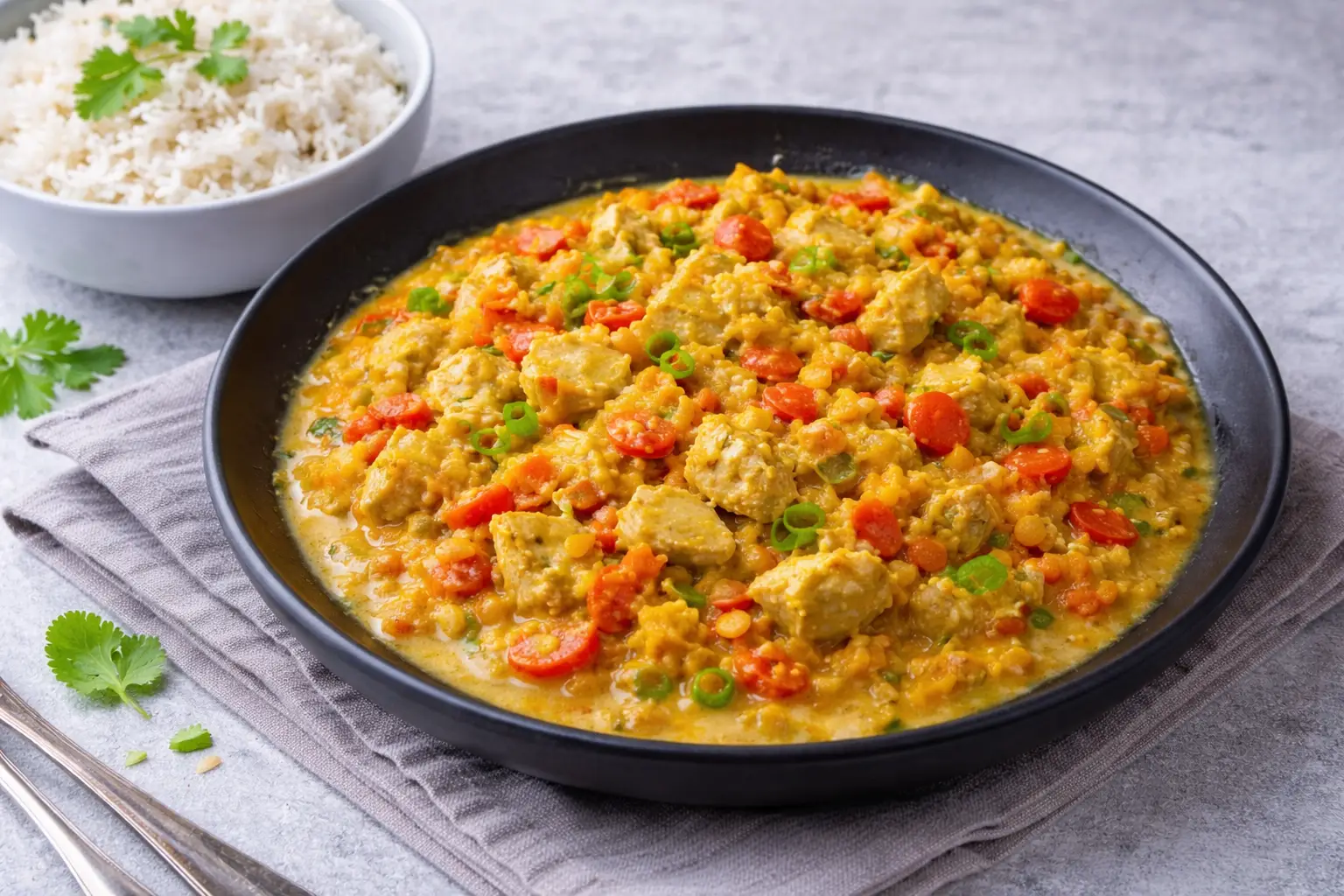 Light Chicken Curry with Vegetables and Basmati Rice
