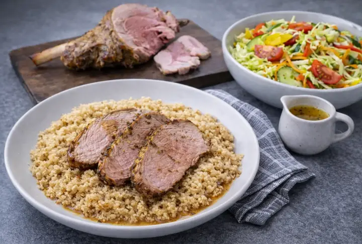 Honey Mustard Roast Lamb with Couscous and Salad