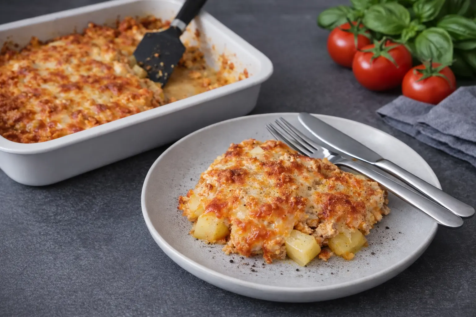 Fit Potato Bake with Lean Turkey and Fresh Tomatoes