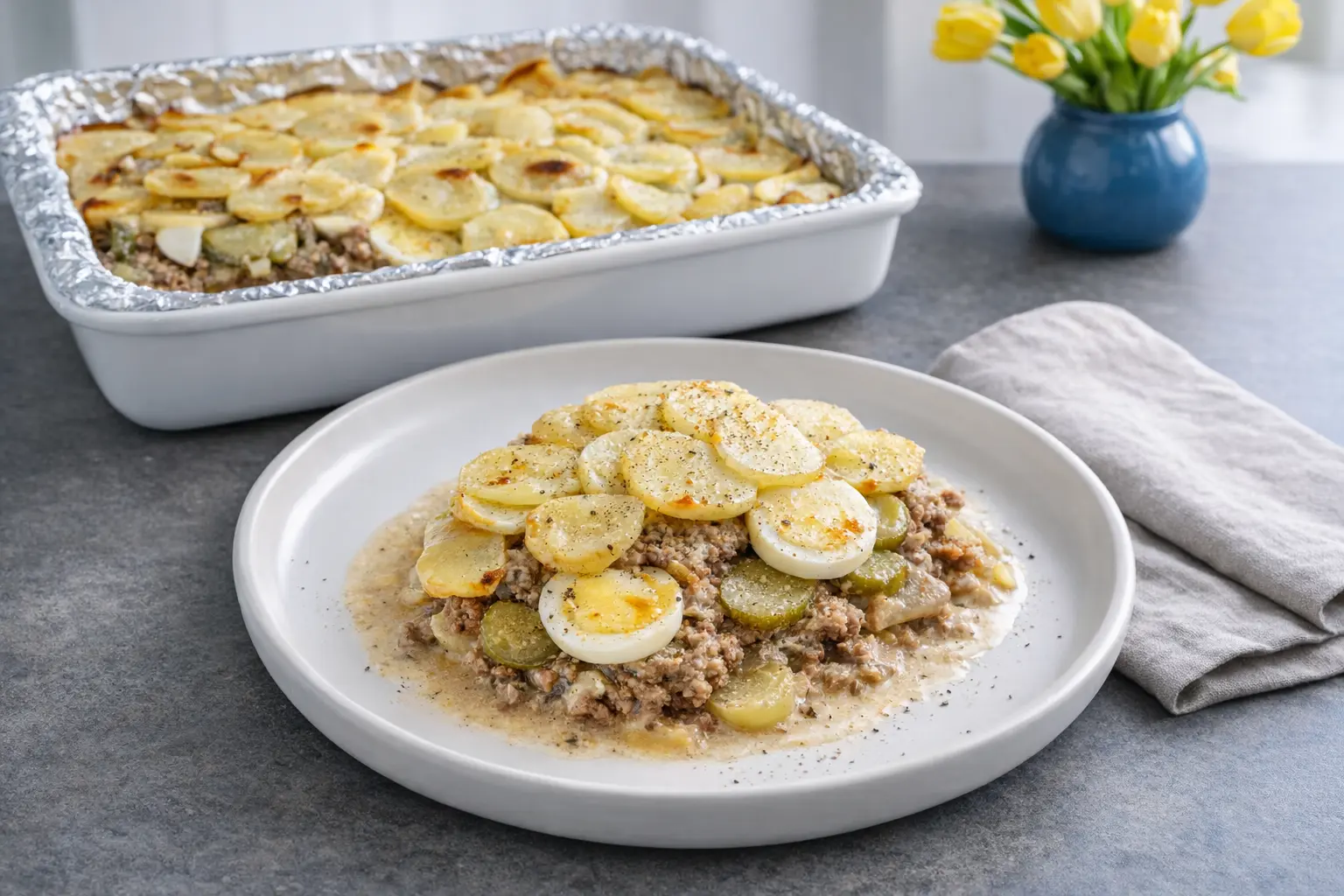 Hearty Potato, Beef & Egg Bake