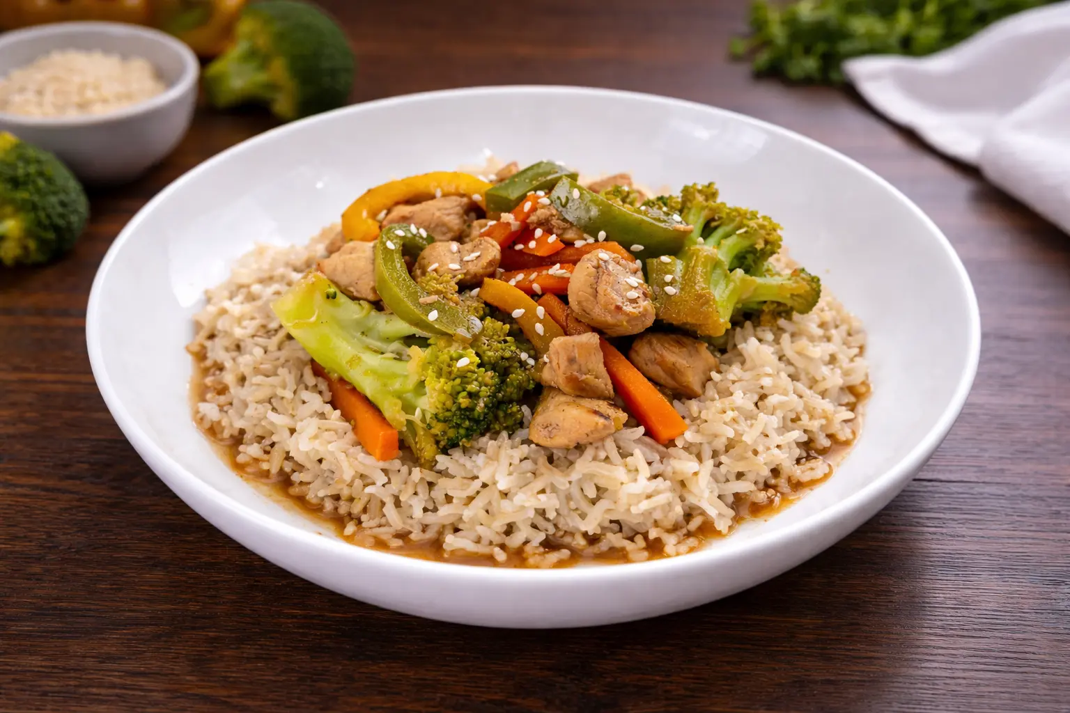 Honey Garlic Chicken Stir-fry with Brown Rice