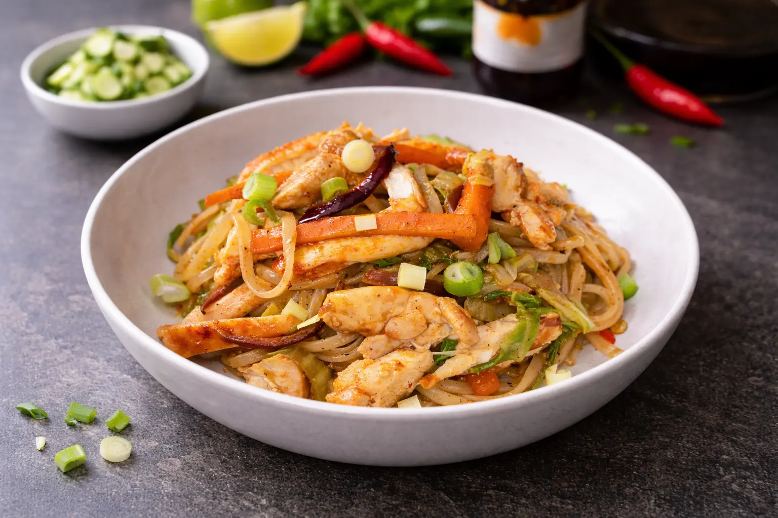 High-protein Chicken Rice Noodles with Veg