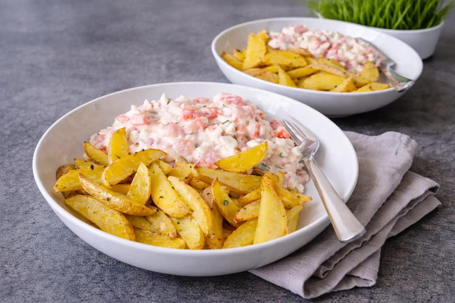 Healthy Roasted Baby Potatoes with Cottage Cheese & Tomato Salad