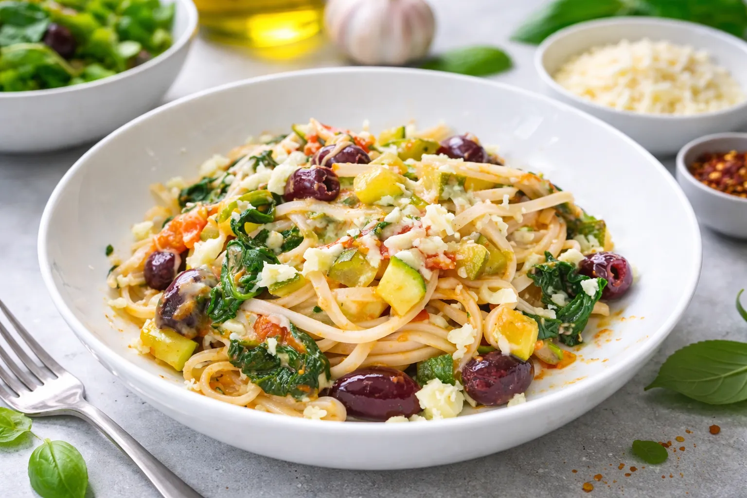 Quick Vegetarian Rice Noodles with Courgette & Mozzarella