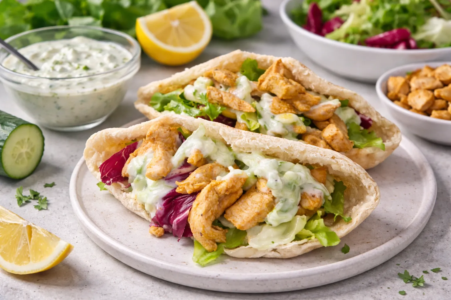 Healthy Chicken Kebab Pittas with Cucumber & Garlic Yoghurt