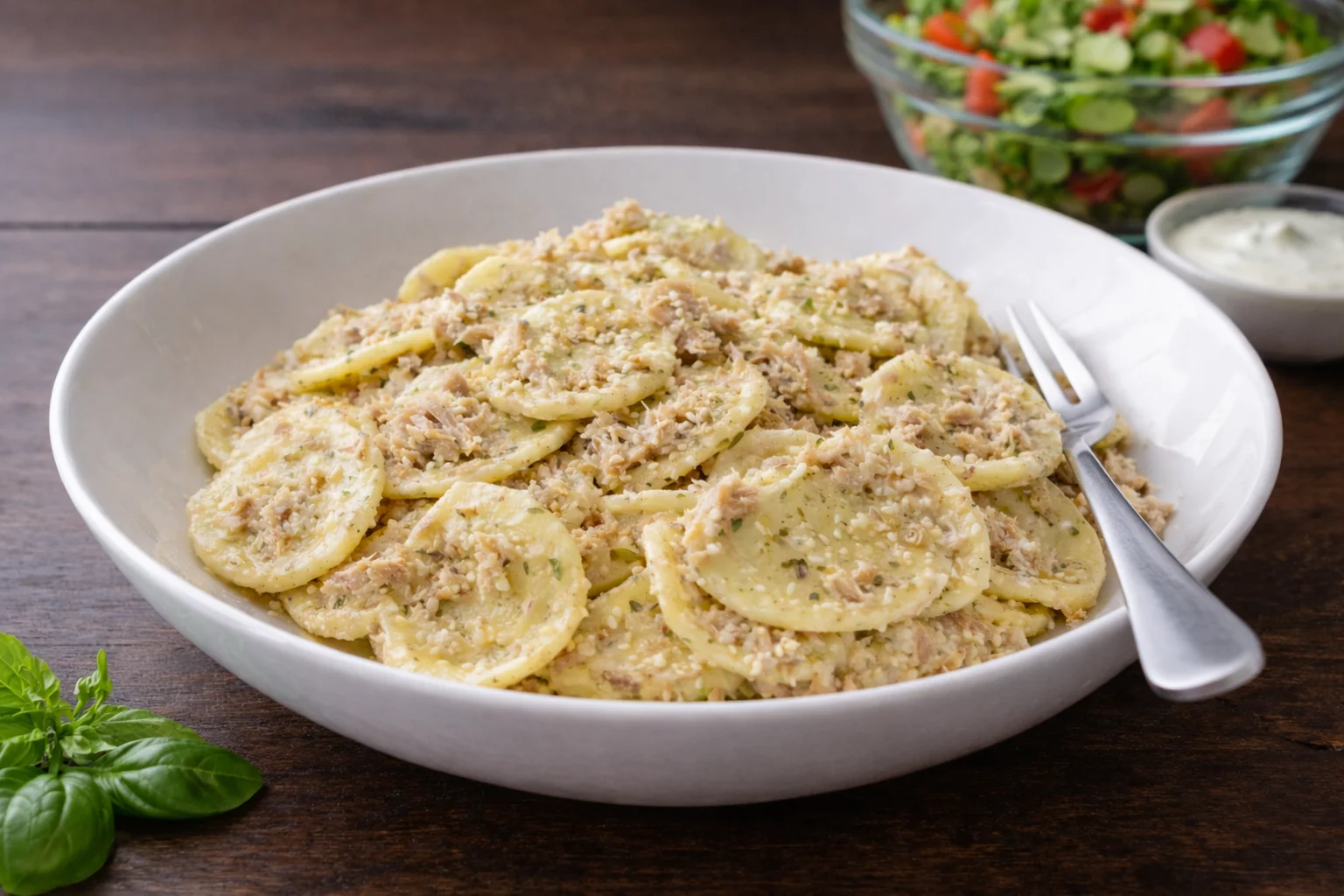 Fresh Strascioni Pasta with Tuna, Pesto and Yoghurt