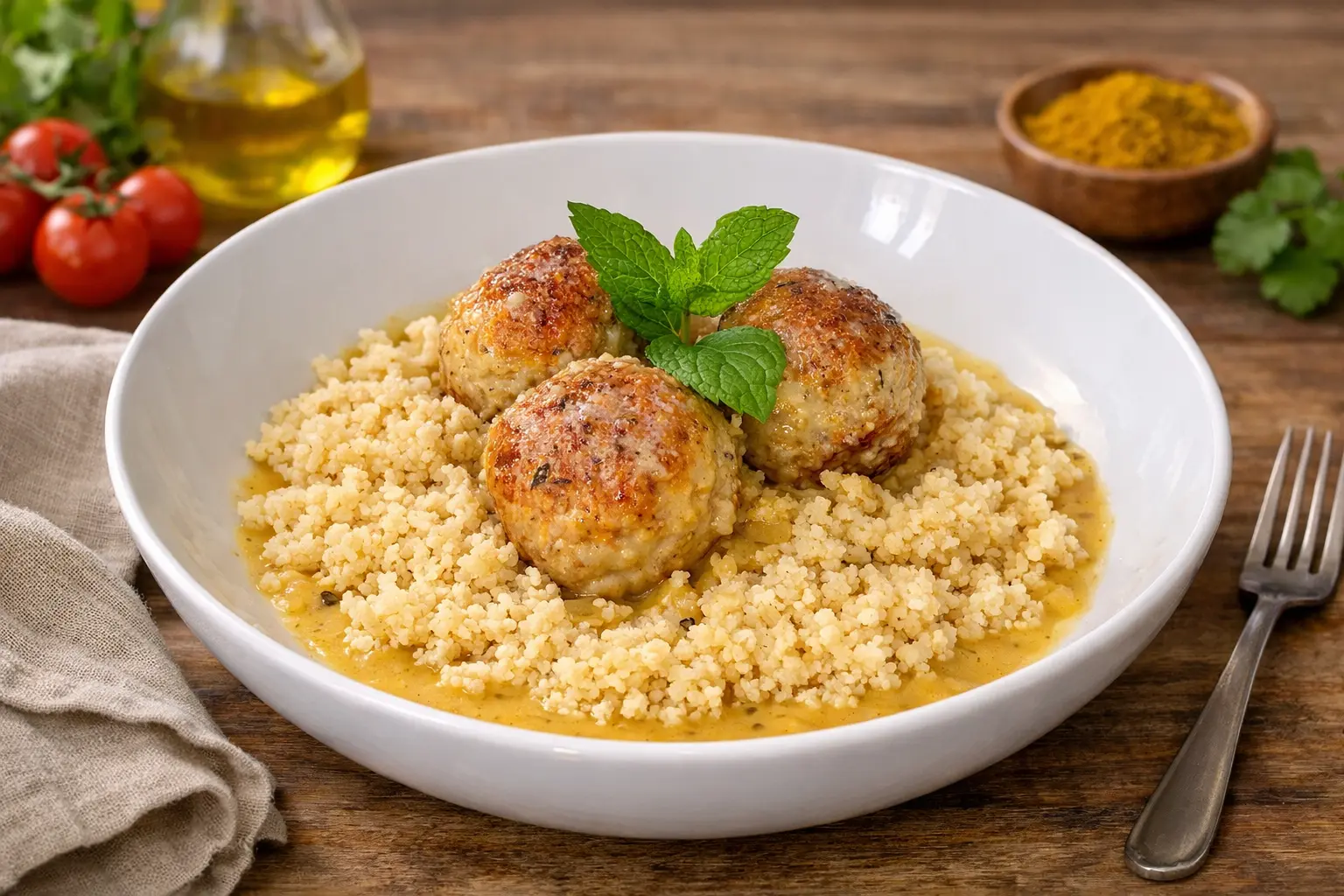 Turkey Coconut Meatballs with Couscous