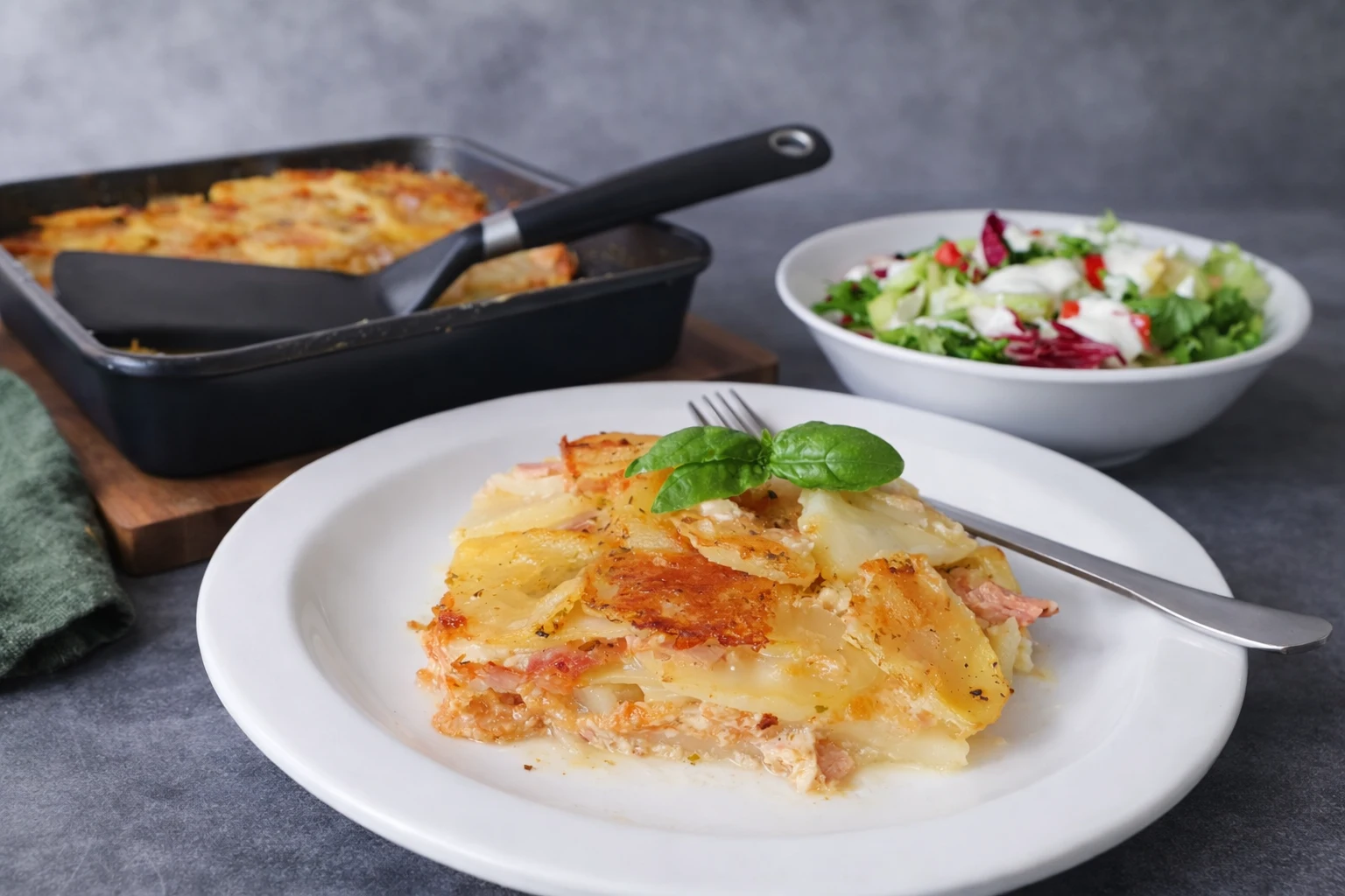 Potato Bake with Ham, Yoghurt and Mozzarella