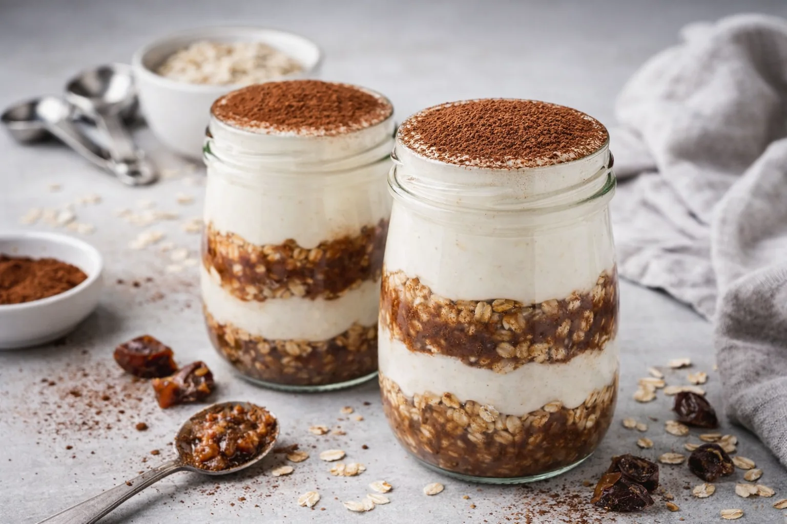 Tiramisu Overnight Oats with Dates and Greek-style Yoghurt