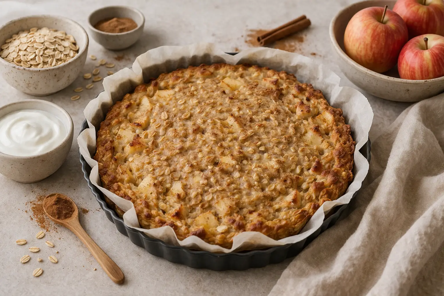 Apple Cinnamon Baked Oats under 400 Kcal