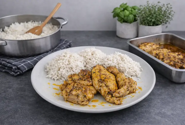 High-protein Garlic Herb Chicken Thighs with Rice
