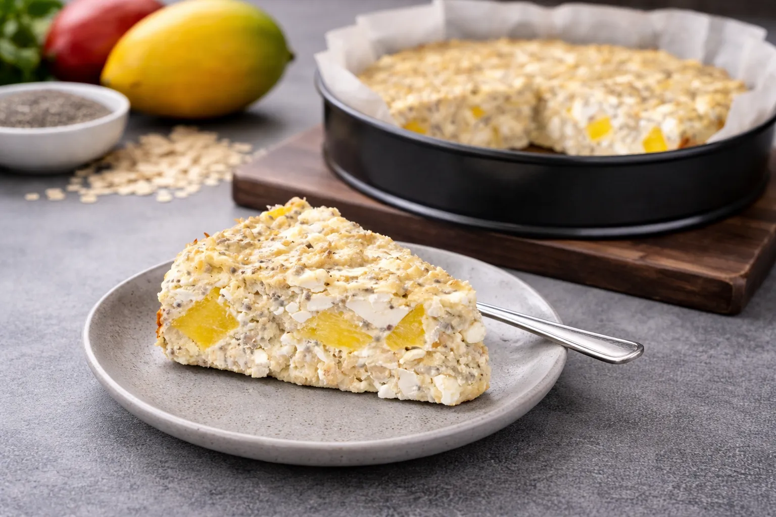 High-protein Mango Breakfast Bake with Cottage Cheese