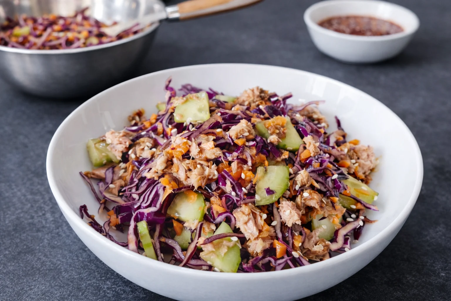Tuna and Red Cabbage Salad with Sesame Dressing for Meal Prep
