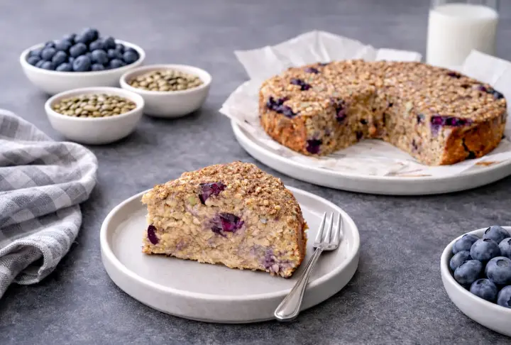 Chocolate Protein Baked Oats with Blueberries