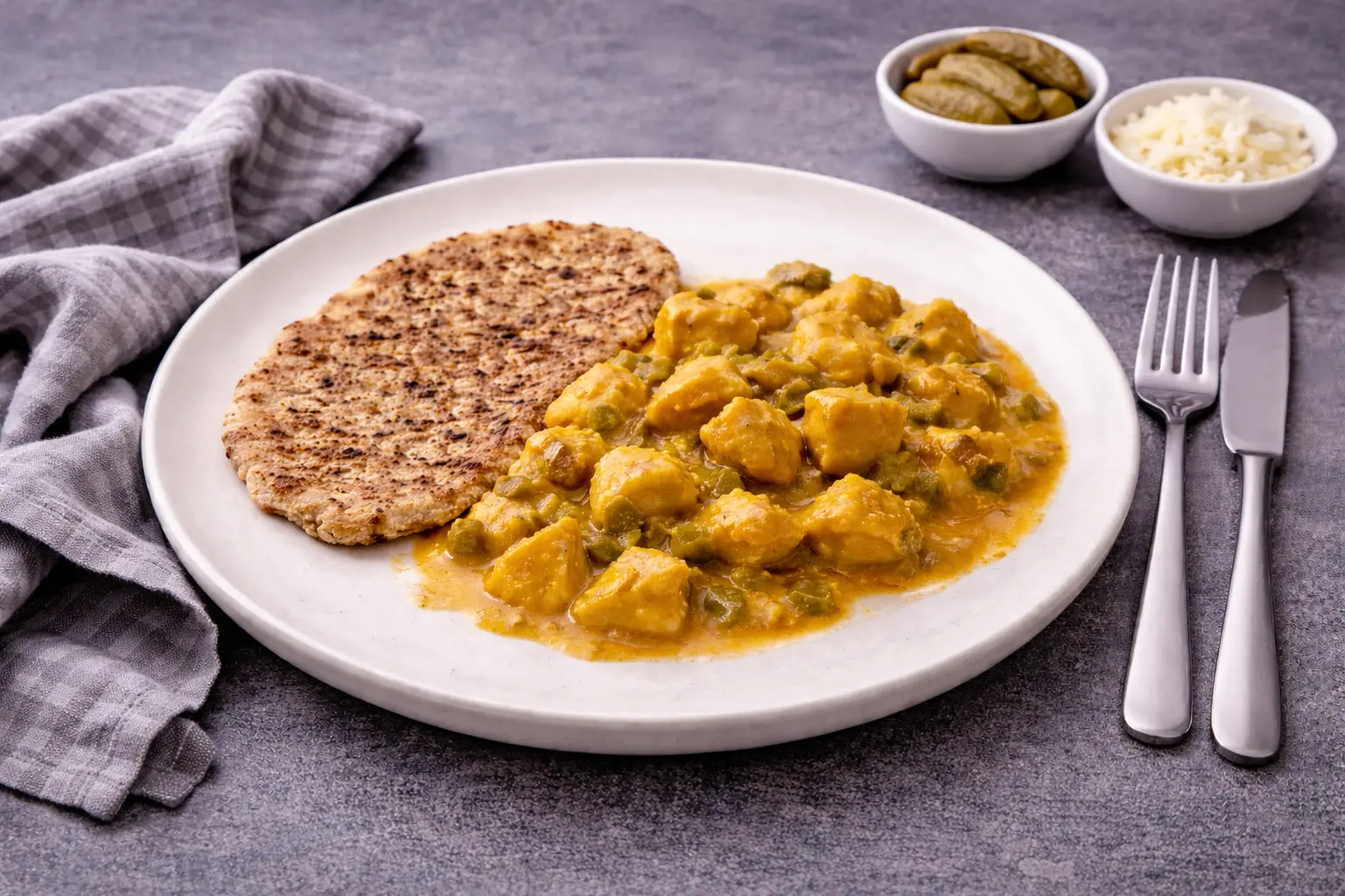High-protein Creamy Chicken with Wholemeal Flatbread
