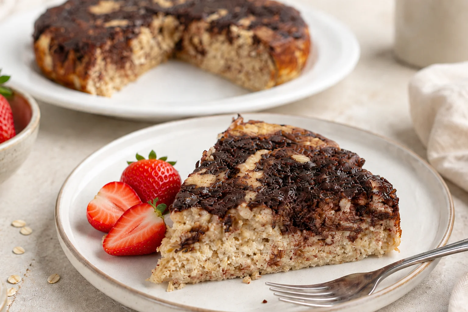 Strawberry Baked Oats with Chocolate Swirl