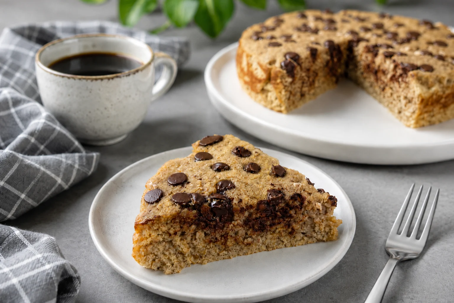 Banana Bread Baked Oat Cake with Dark Chocolate