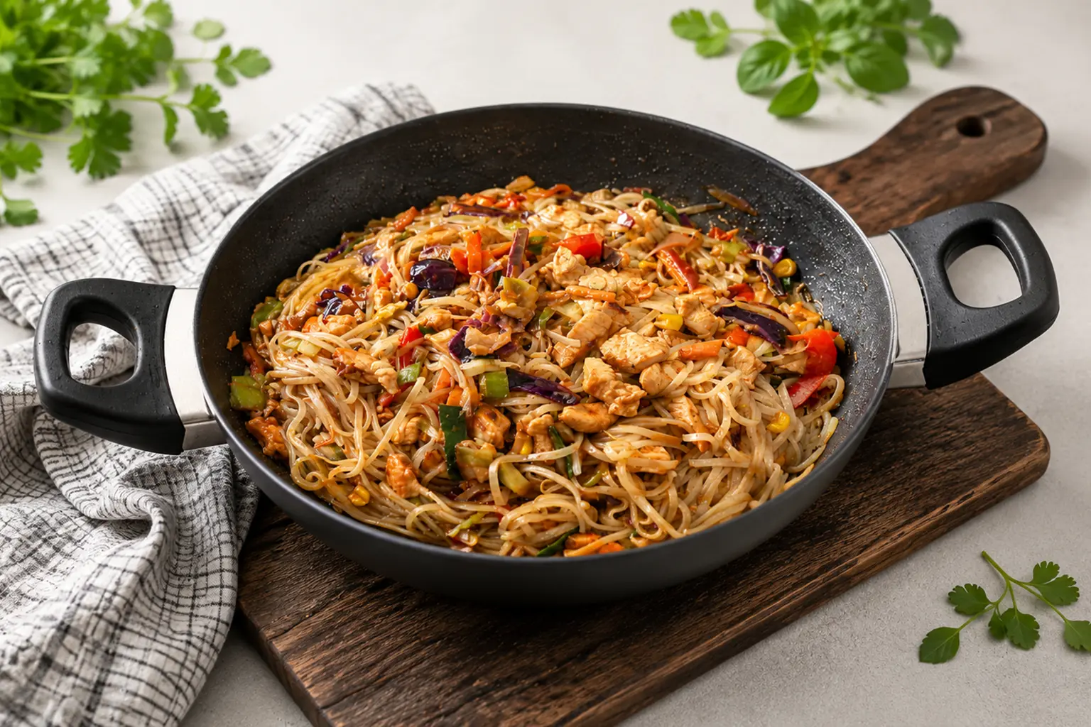Chicken Rice Noodles with Crunchy Vegetables