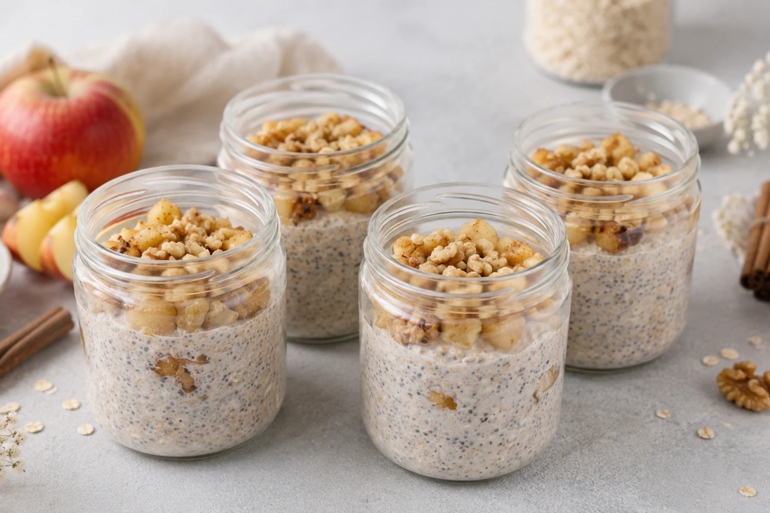 Cottage Cheese Overnight Oats with Cinnamon Apples