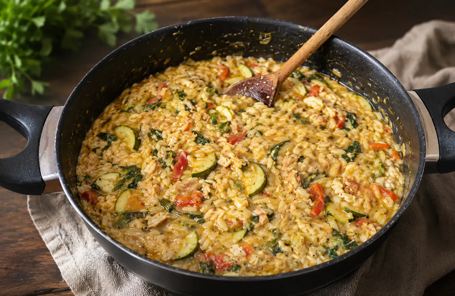 Tuna Orzo with Courgette, Spinach and Mozzarella