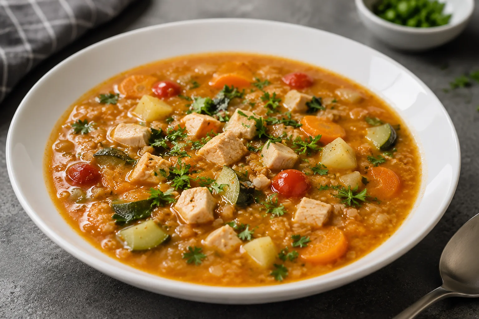 Chicken and Red Lentil Soup with Vegetables