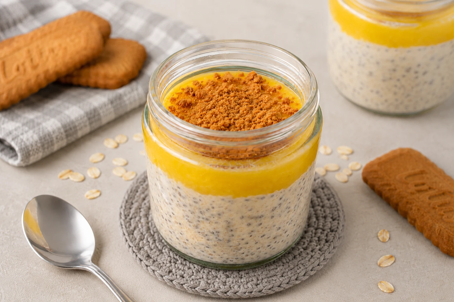 Mango Overnight Oats with Lotus Biscoff