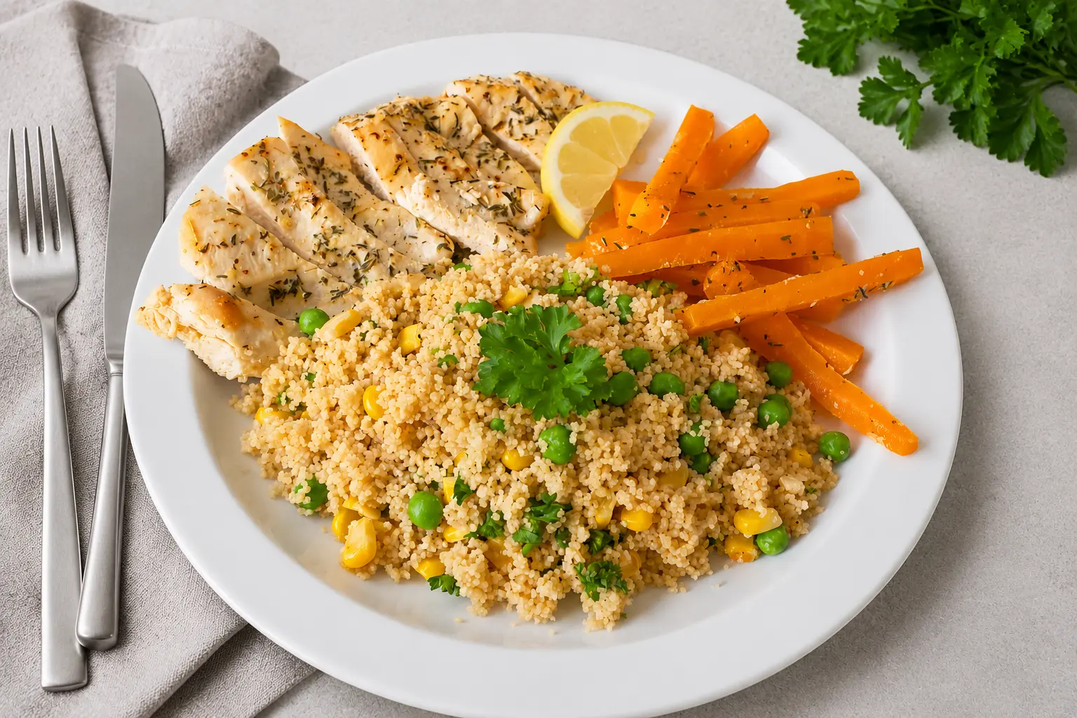 Lemon Thyme Chicken with Vegetable Couscous