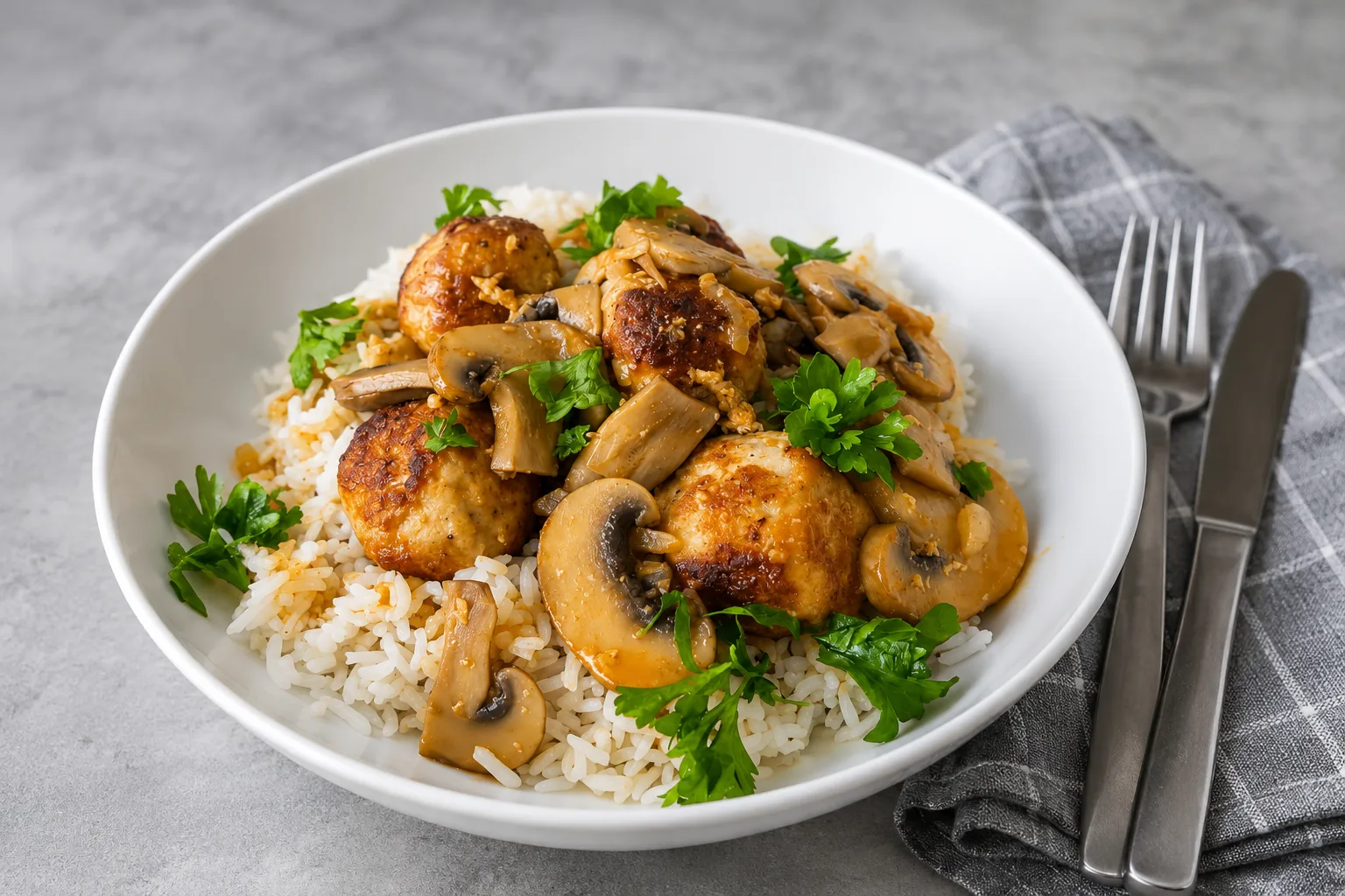 Turkey Meatballs in Creamy Mushroom Sauce