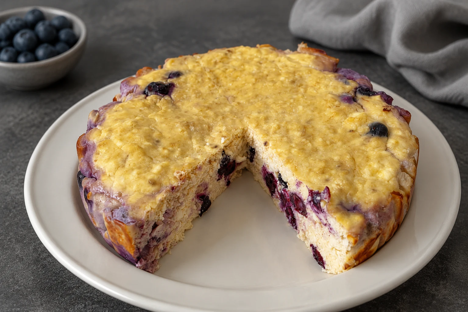 High-protein Banana and Blueberry Curd Cheese Bake