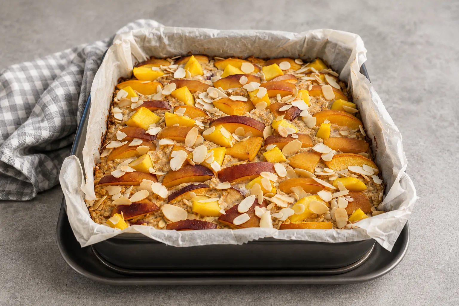 Peach and Mango Baked Oats